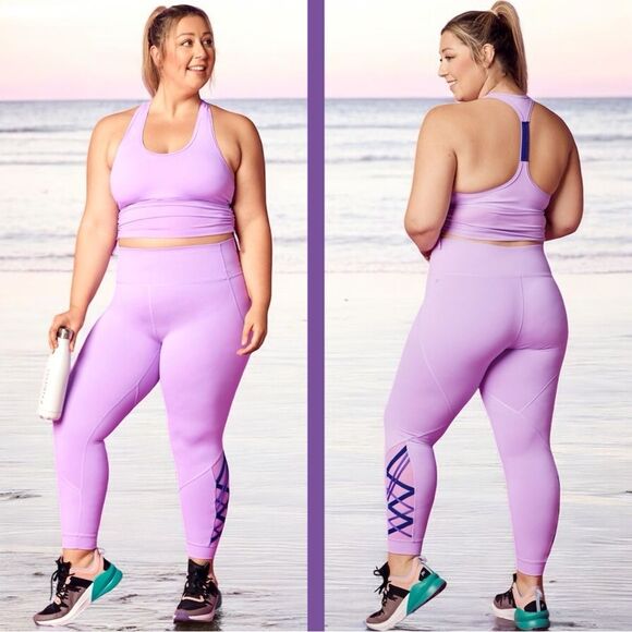Fabletics Purple Powerhold Dynamic High Waisted Lattice 7/8 Leggings Size XXL - Picture 2 of 15